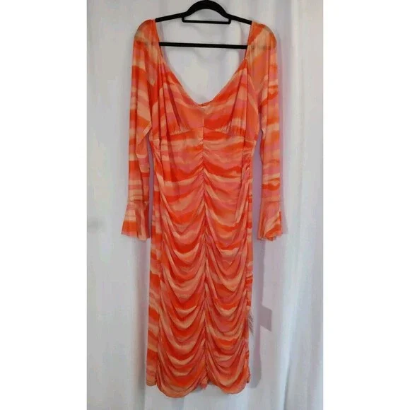 ASOS | Dresses | Asos Design Curve Ruched Mesh Maxi Dress Long Sleeve Orange  Mix Nwt Size 2 Us | Poshmark